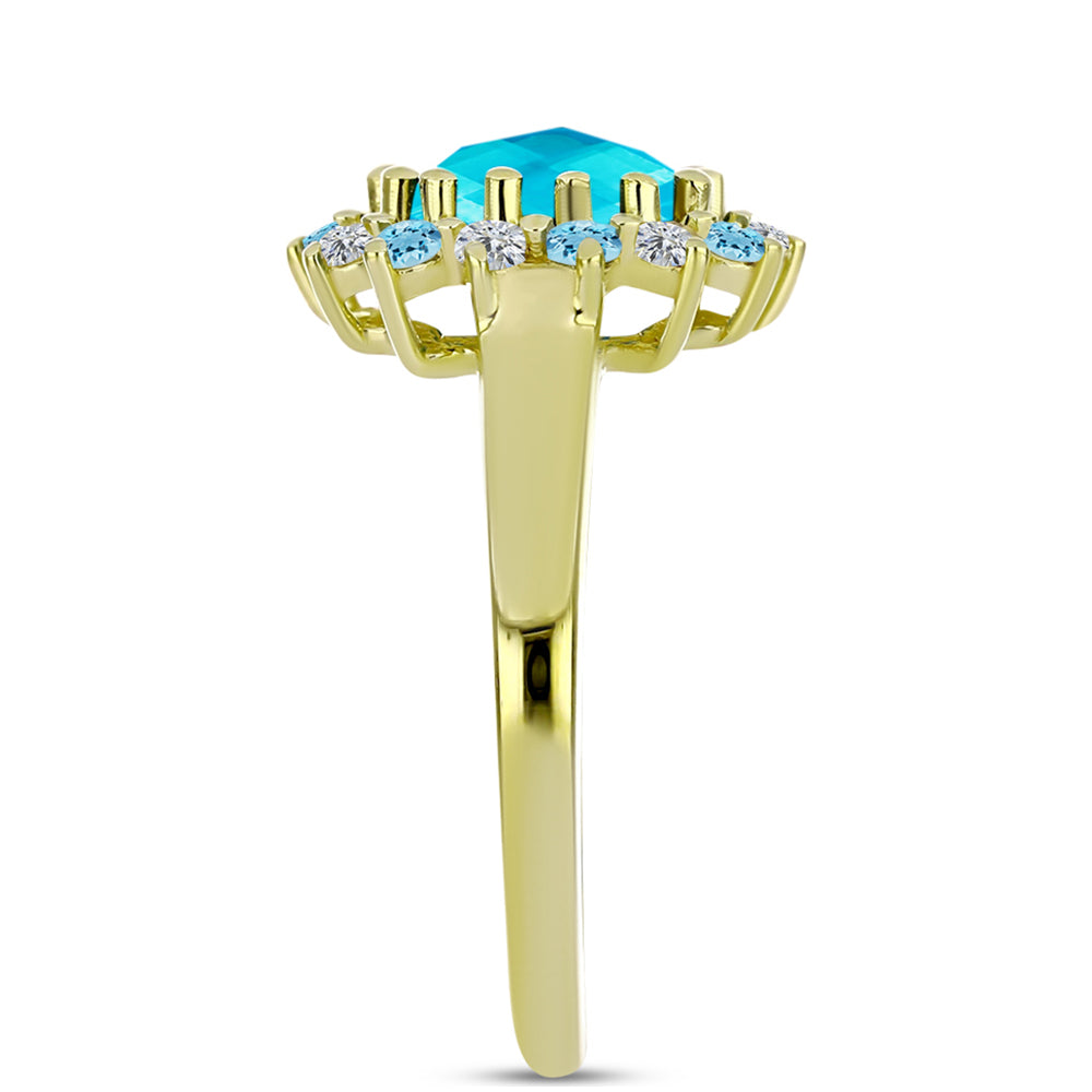Anillo de Plata Bañada en Oro con Jade Azul