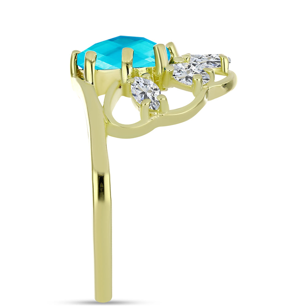 Anillo de Plata Bañada en Oro con Jade Azul y Topacio Blanco