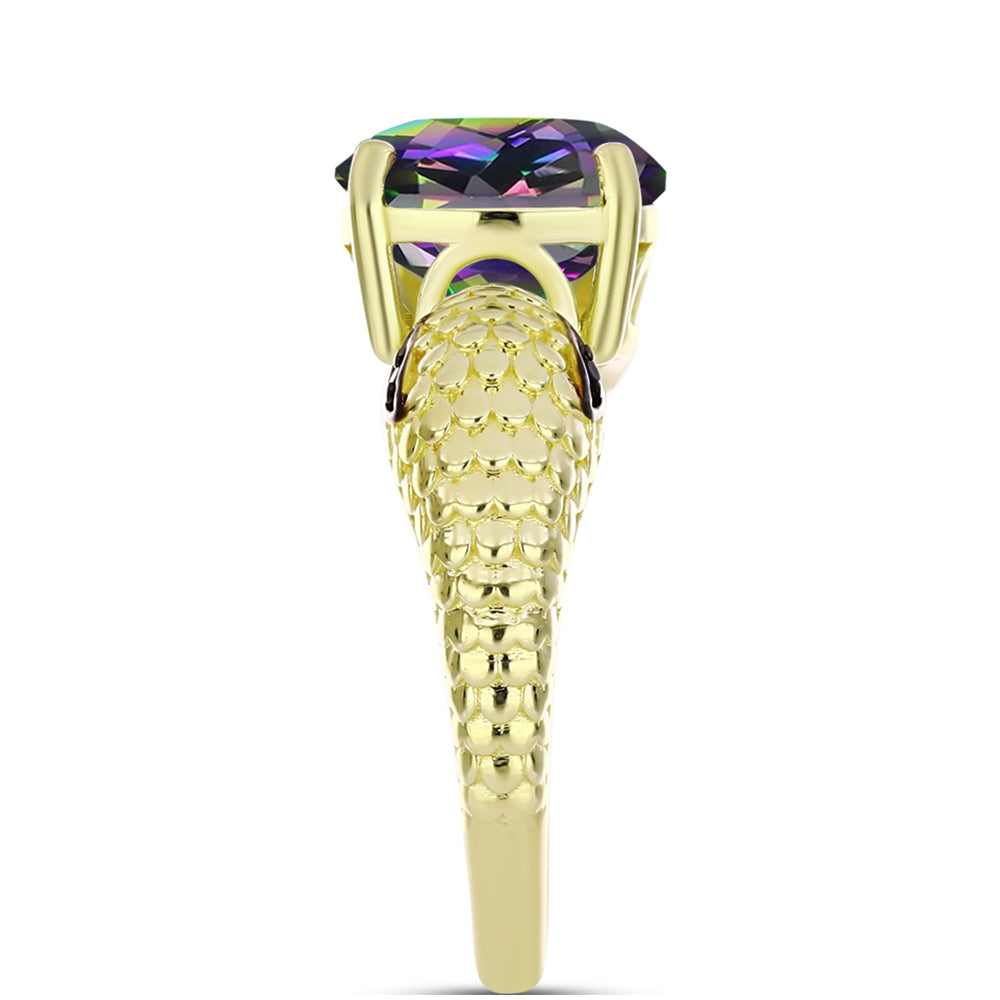 Anillo de Plata Bañada en Oro con Cuarzo Hematita verde místico y Espinela Negra