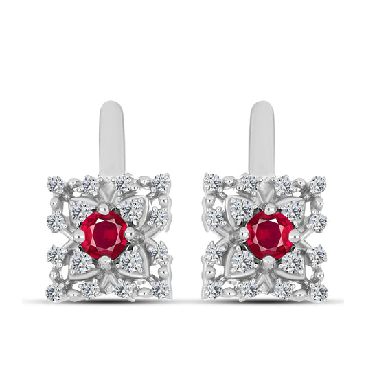 Pendientes de Plata con Rubí de Madagascar y Topacio Blanco