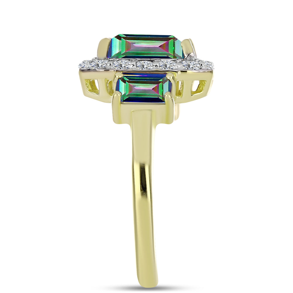 Anillo de Plata Bañada en Oro con Cuarzo Hematita verde místico y Topacio Blanco
