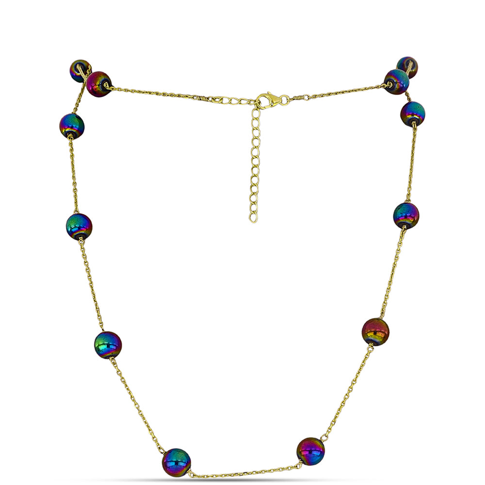 Collar de Plata Bañada en Oro con Cuarzo Hematita verde místico