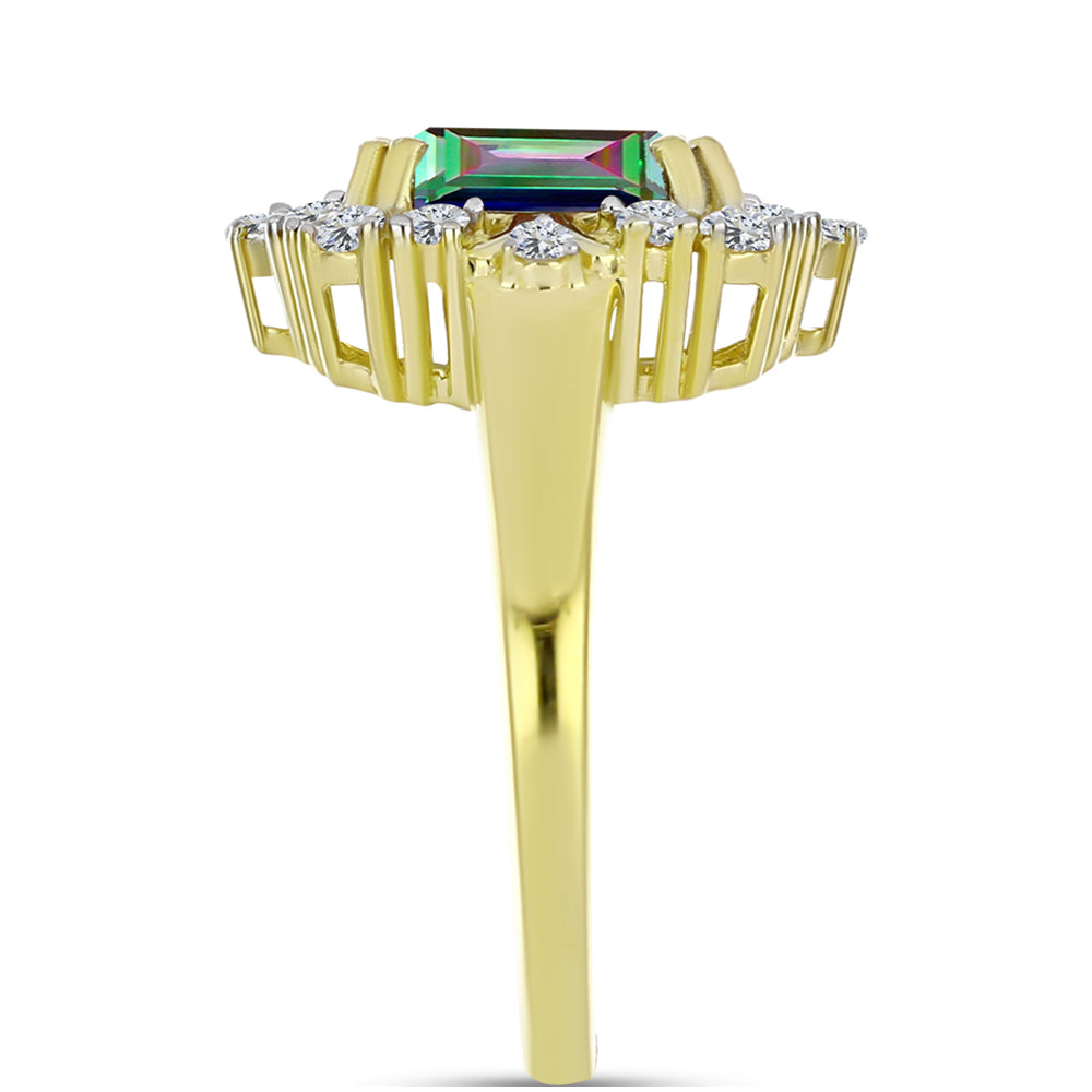 Anillo de Plata Bañada en Oro con Cuarzo Hematita verde místico y Topacio Blanco