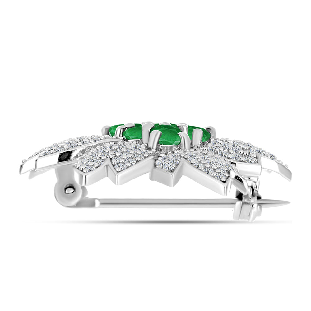 Broche de Plata con Esmeralda de Zambia y Topacio Blanco