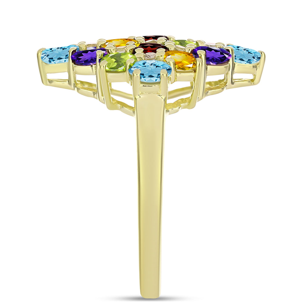 Anillo de Plata Bañada en Oro con Amatista de Marruecos y Citrino de los Montes Urales