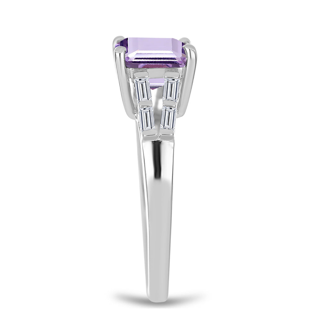 Anillo de Plata con Amatista Rosa de Francia y Zircón Blanco