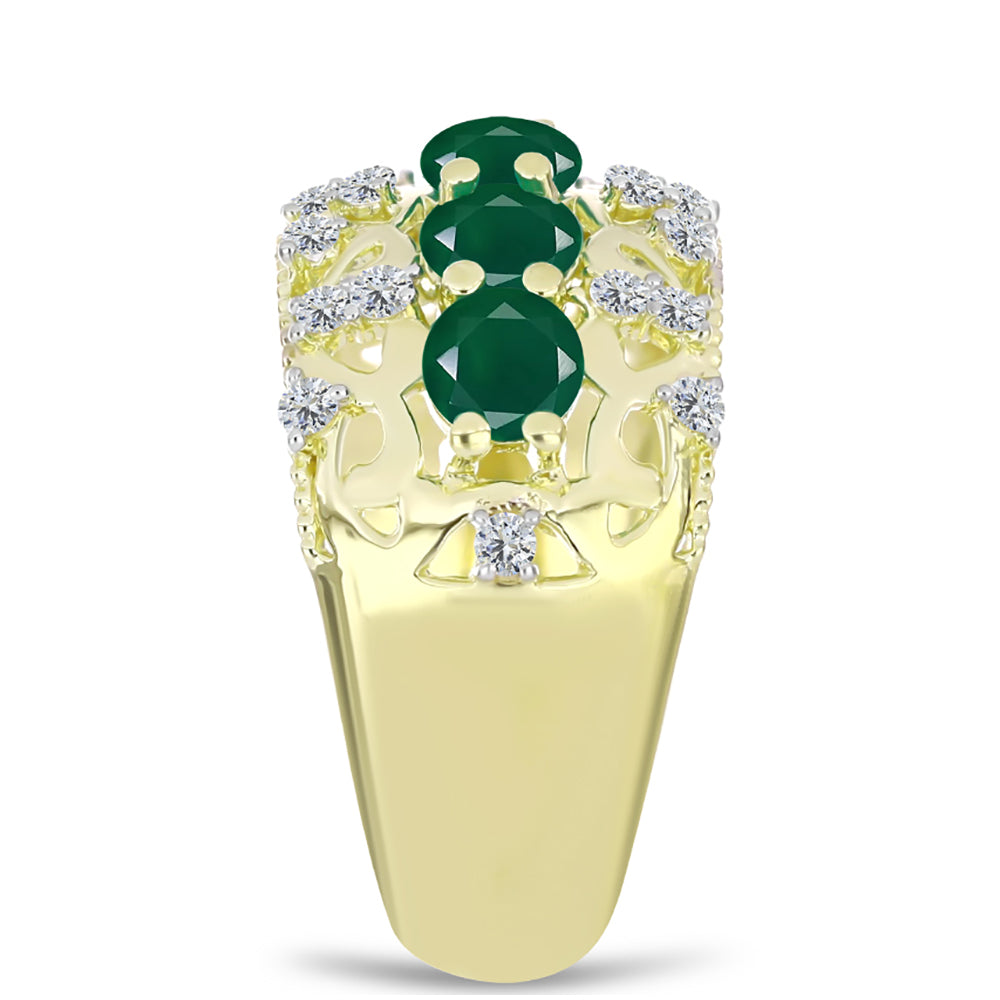 Anillo de Plata Bañada en Oro con Ágata Verde y Topacio Blanco