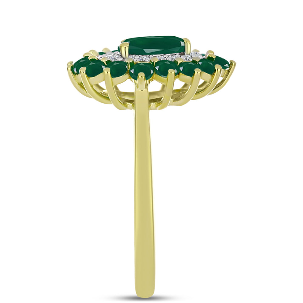 Anillo de Plata Bañada en Oro con Ágata Verde y Topacio Blanco