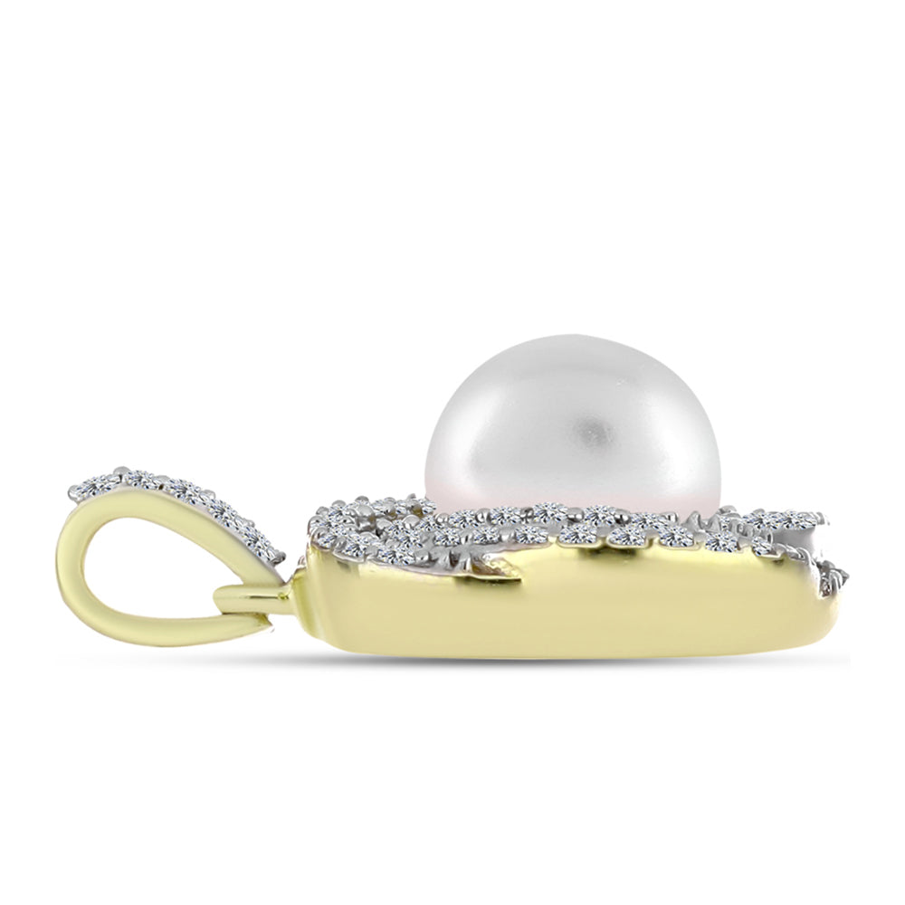 Colgante de Plata Bañada en Oro con Perla de Agua Dulce y Topacio Blanco