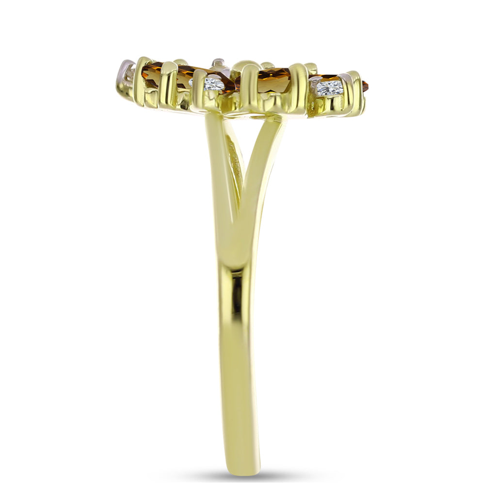 Anillo de Plata Bañada en Oro con Cuarzo Coñac y Topacio Blanco