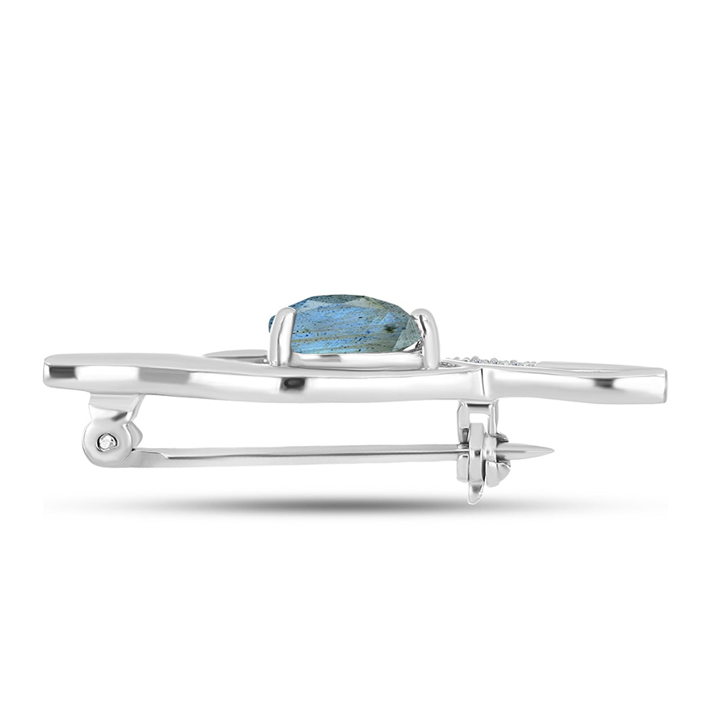 Broche de Plata con Labradorita y Topacio Blanco