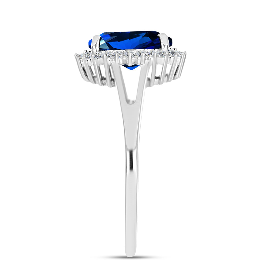 Anillo de Plata con Zafiro artificial y Zircón Blanco