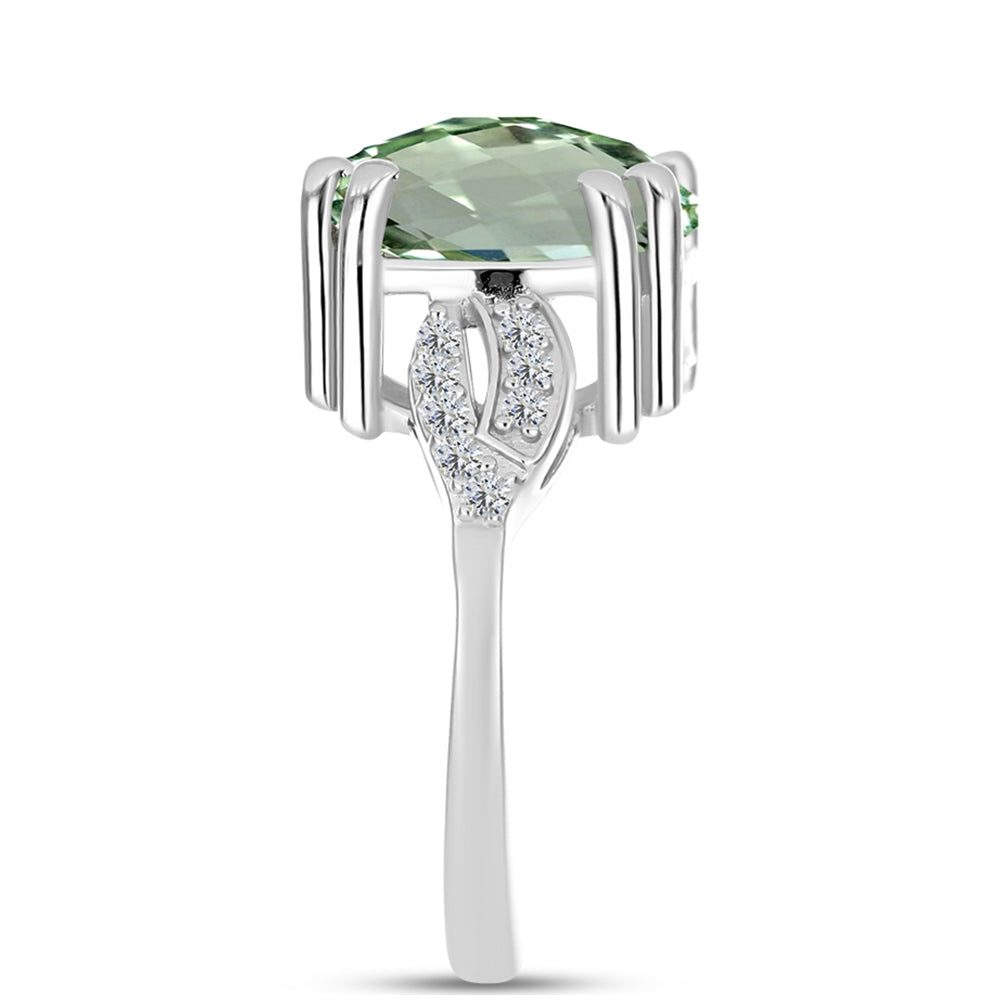 Anillo de Plata con Amatista Verde y Topacio Blanco