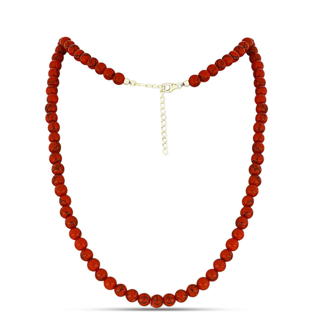 Collar de Plata Bañada en Oro con Coral de Esponja Roja