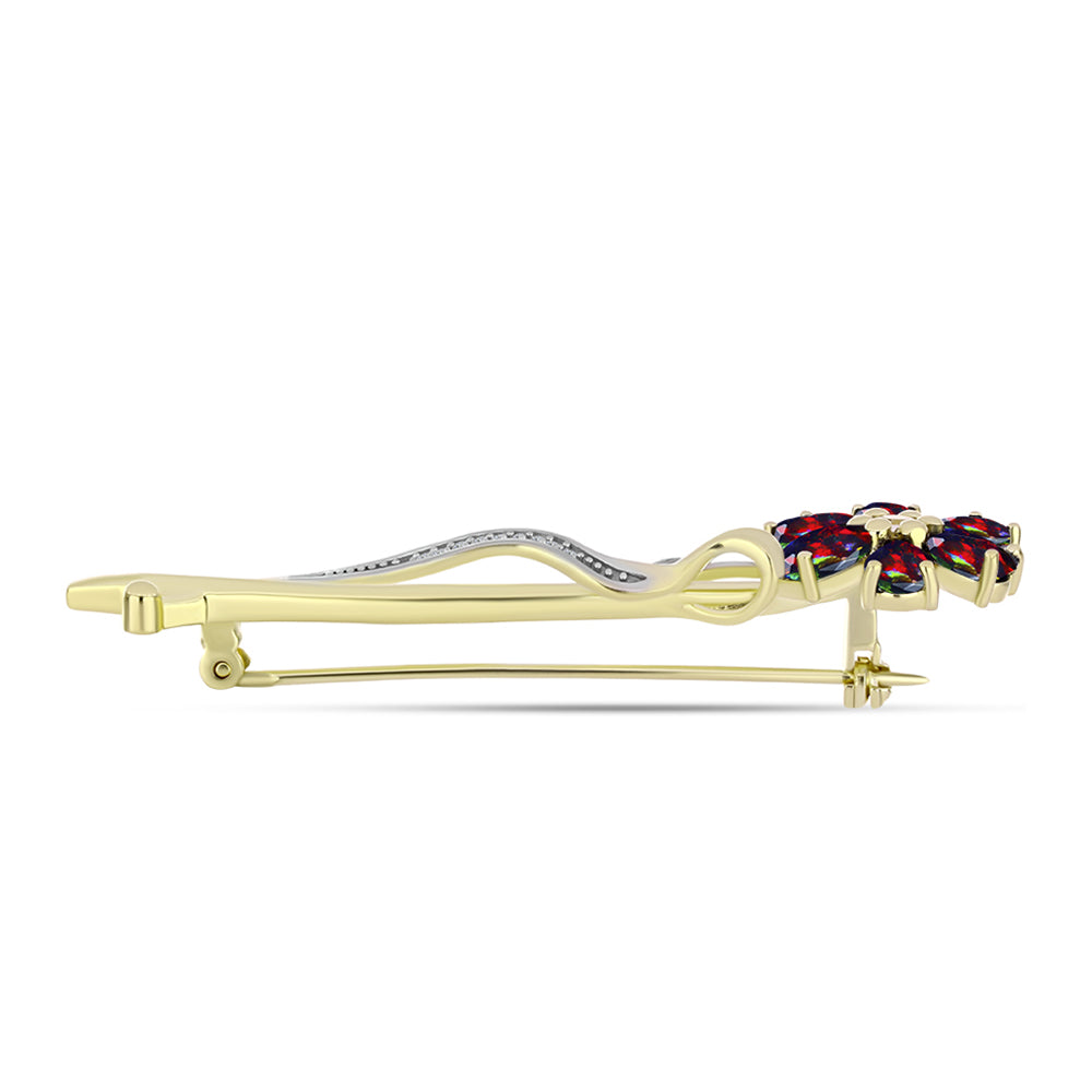 Broche de Plata Bañada en Oro con Ópalo negro medianoche Lega Dembi de Ëtiopía y Topacio Blanco