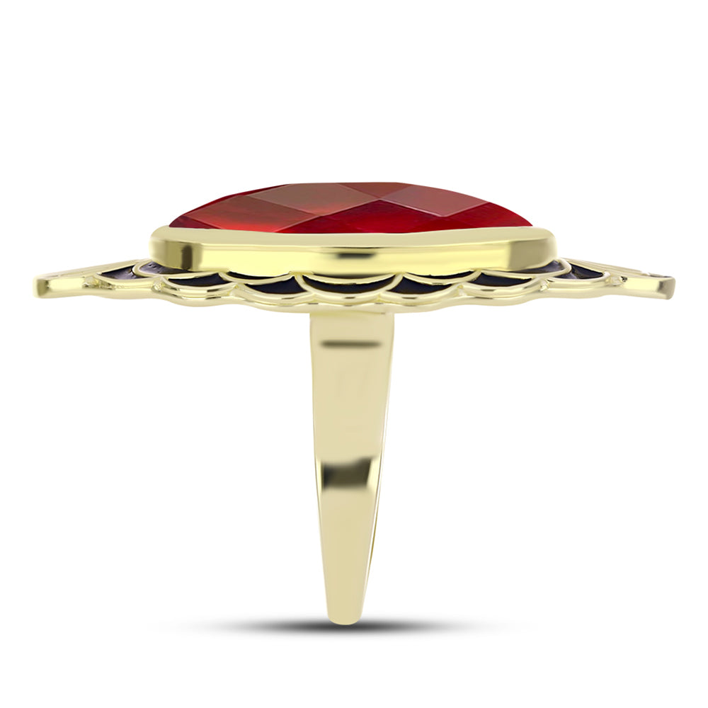 Anillo de Plata Bañada en Oro con Ágata Roja