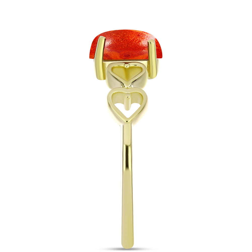 Anillo de Plata Bañada en Oro con Coral de Esponja Roja