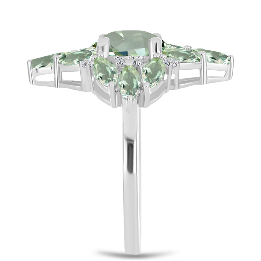 Anillo de Plata con Amatista Verde y Topacio Blanco