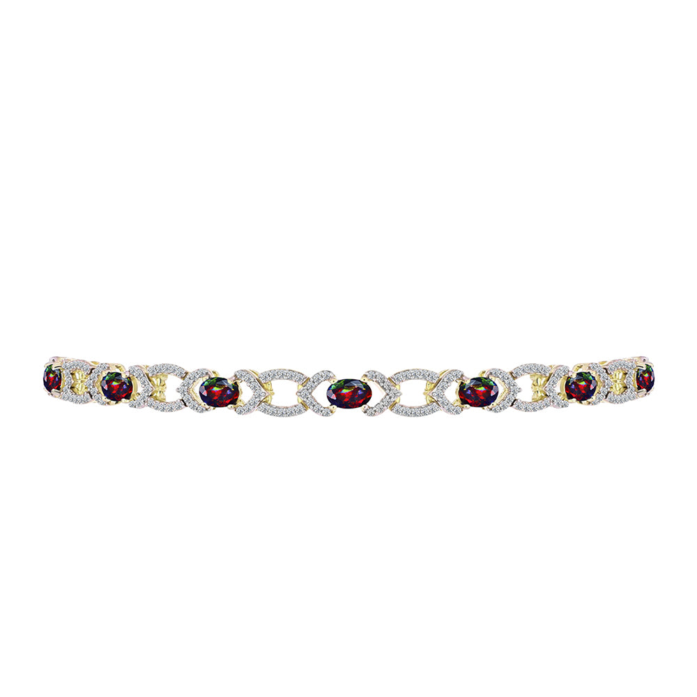 Pulsera de Plata Bañada en Oro con Ópalo negro medianoche Lega Dembi de Ëtiopía y Topacio Blanco