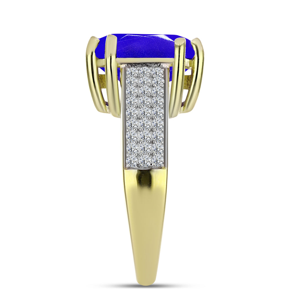 Anillo de Plata Bañada en Oro con Ágata azul y Topacio Blanco