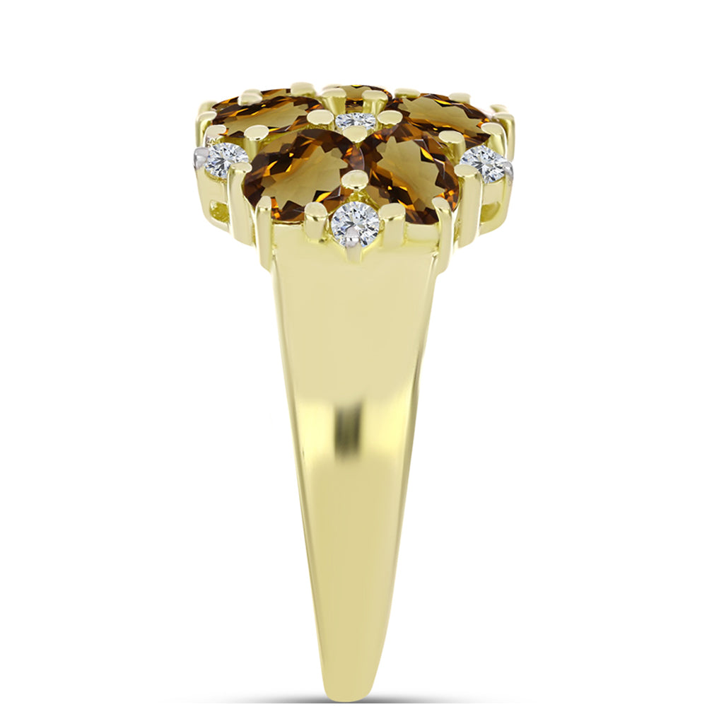 Anillo de Plata Bañada en Oro con Cuarzo Coñac y Topacio Blanco