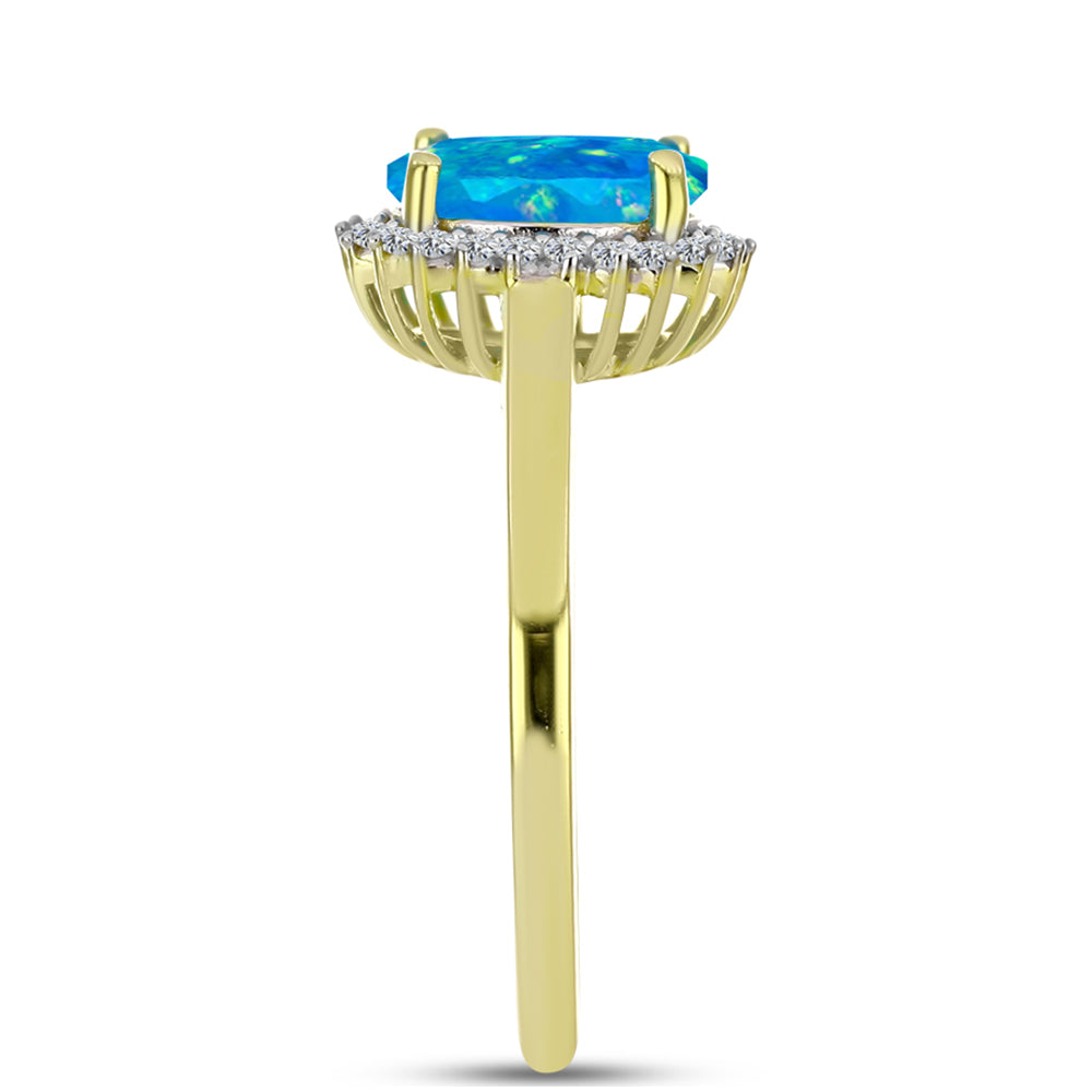 Anillo de Plata Bañada en Oro con Ópalo Azul Paraiba de Etiopía y Topacio Blanco