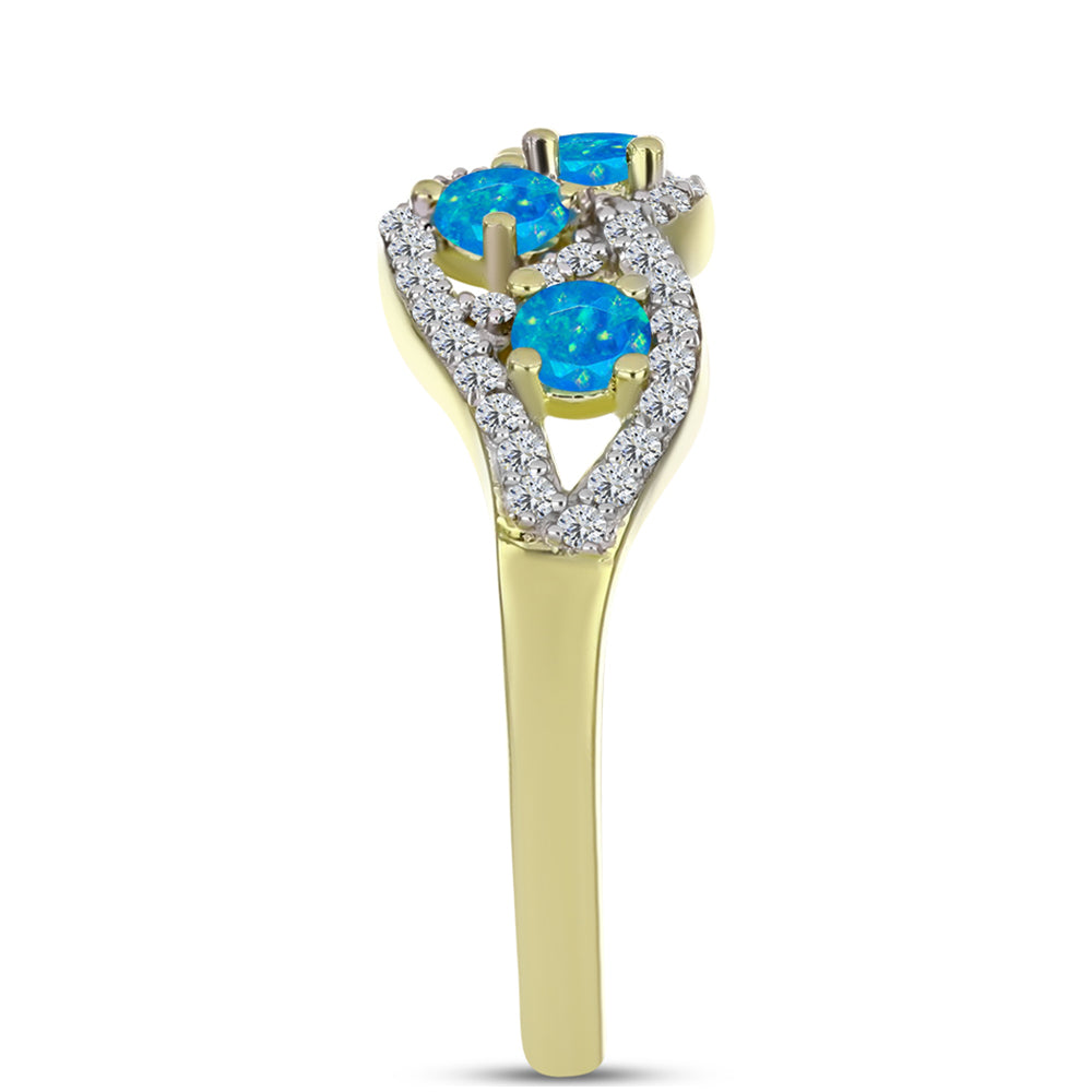 Anillo de Plata Bañada en Oro con Ópalo Azul Paraiba de Etiopía y Topacio Blanco