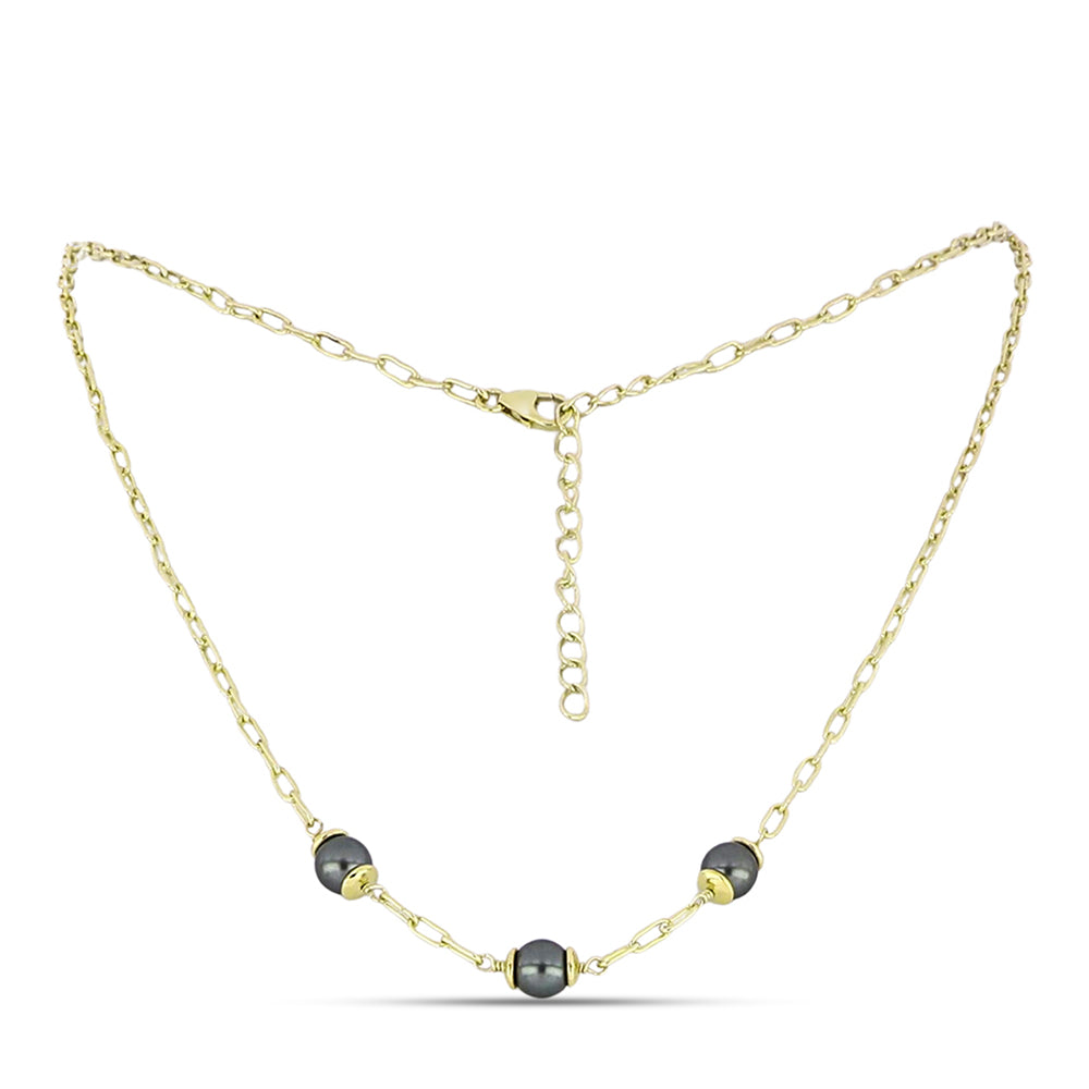 Collar de Plata Bañada en Oro con Perla de río Tahiti verde ilusión
