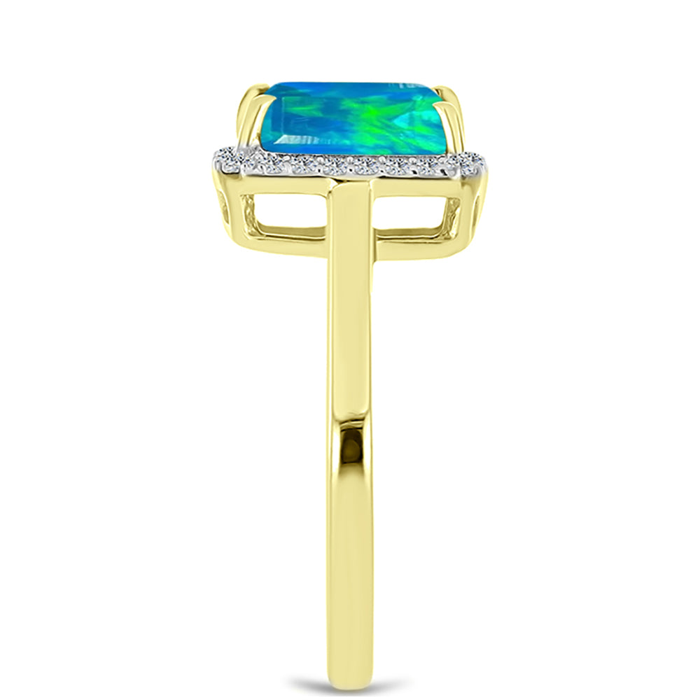 Anillo de Plata Bañada en Oro con Ópalo Azul Paraiba de Etiopía y Topacio Blanco