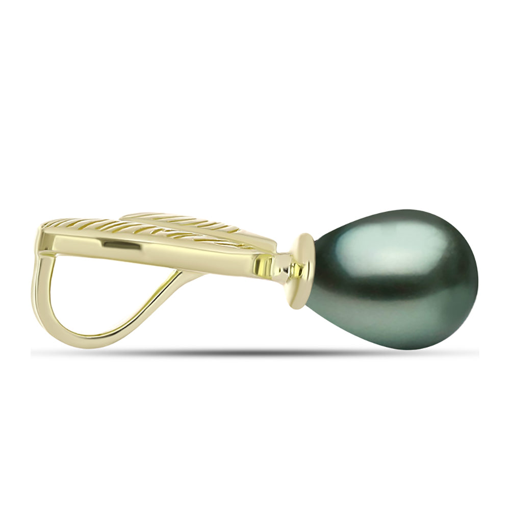 Colgante de Plata Bañada en Oro con Perla de río Tahiti verde ilusión