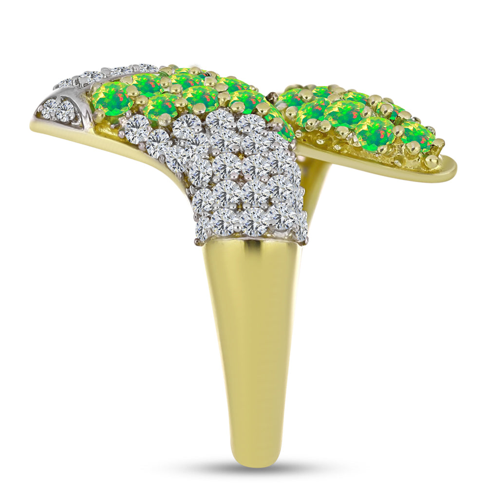 Anillo de Plata Bañada en Oro con Ópalo Verde Etíope de Lega Dembi y Topacio Blanco