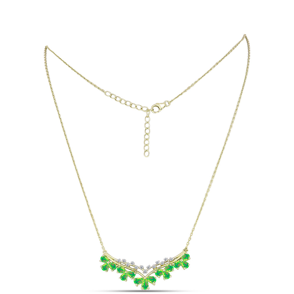 Collar de Plata Bañada en Oro con Ópalo Verde Etíope de Lega Dembi y Topacio Blanco