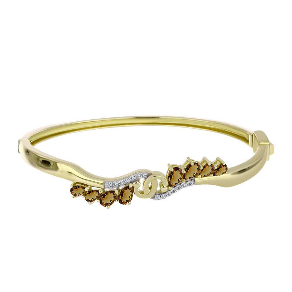 Brazalete de Plata Bañada en Oro con Cuarzo Coñac y Topacio Blanco