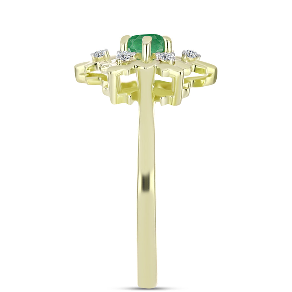 Anillo de Plata Bañada en Oro con Esmeralda de Brasil y Topacio Blanco