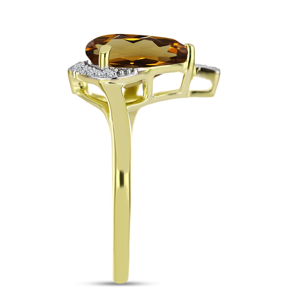 Anillo de Plata Bañada en Oro con Cuarzo Coñac y Topacio Blanco