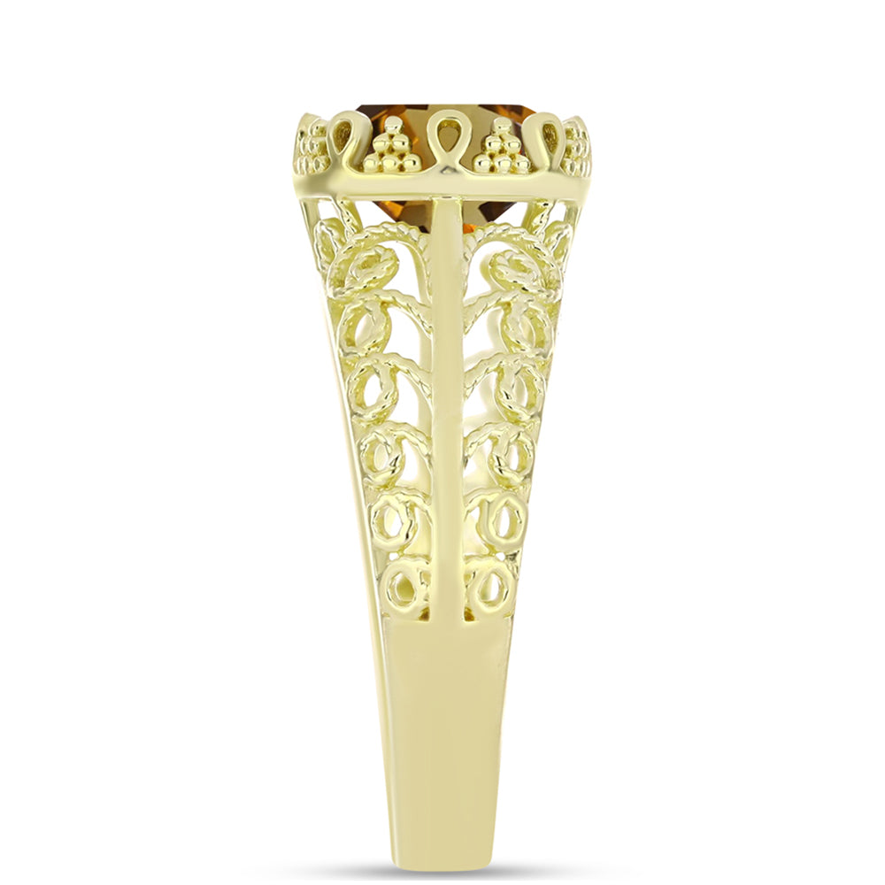Anillo de Plata Bañada en Oro con Cuarzo Coñac