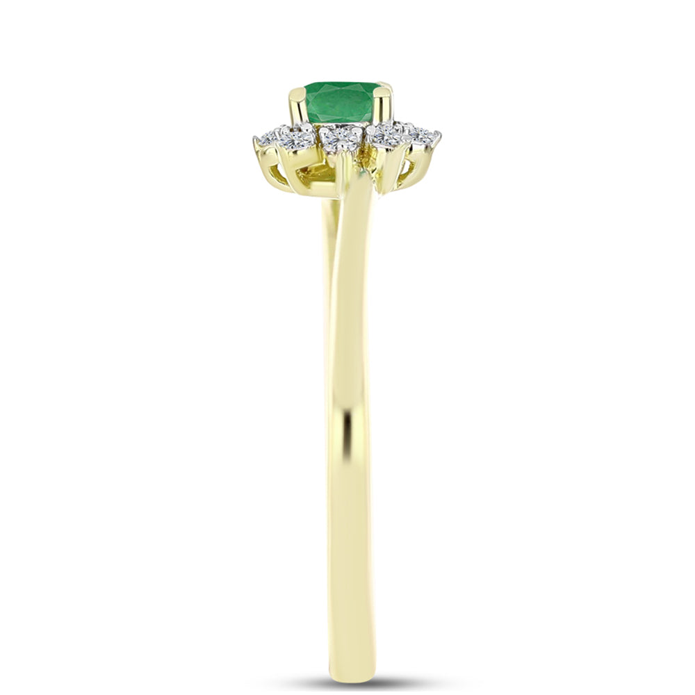 Anillo de Plata Bañada en Oro con Esmeralda de Brasil y Topacio Blanco