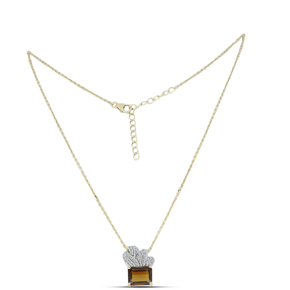 Collar de Plata Bañada en Oro con Cuarzo Coñac y Topacio Blanco