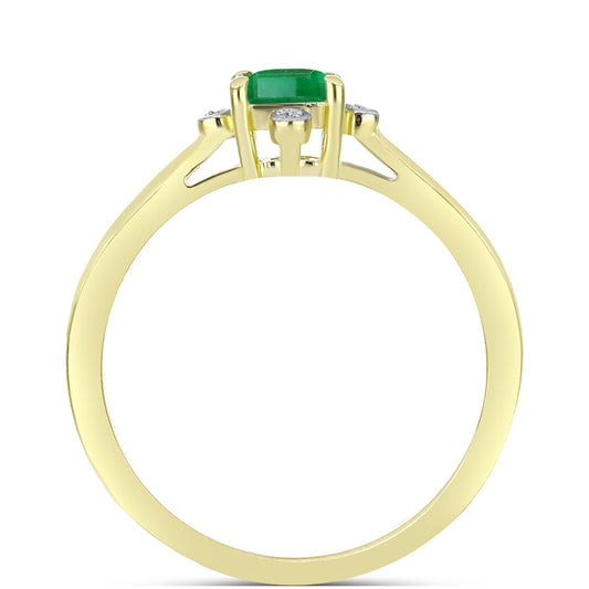 Anillo de Plata Bañada en Oro con Esmeralda de Brasil y Topacio Blanco