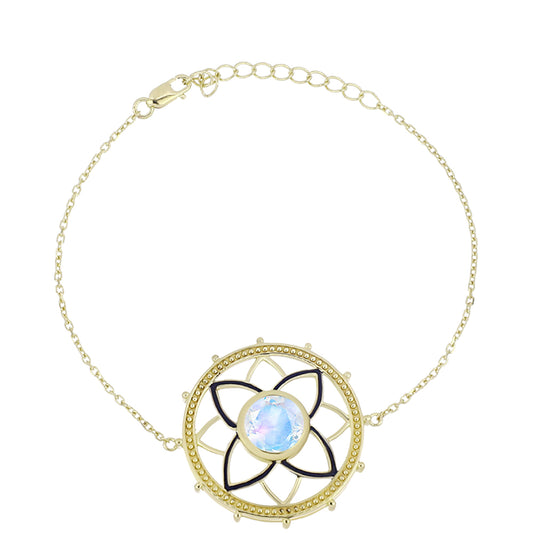 Pulsera de Plata Bañada en Oro con Piedra Lunar Arco Iris