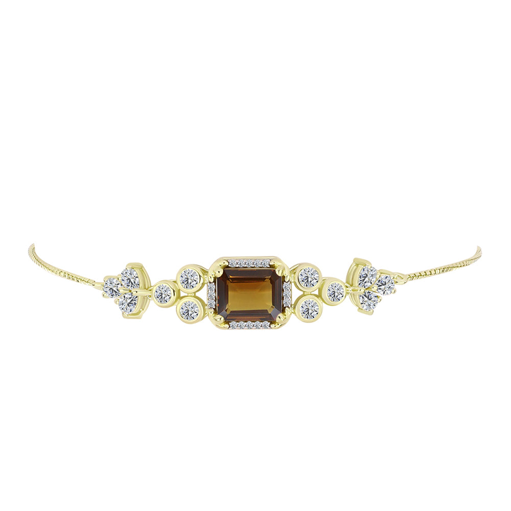 Pulsera de Plata Bañada en Oro con Cuarzo Coñac y Topacio Blanco