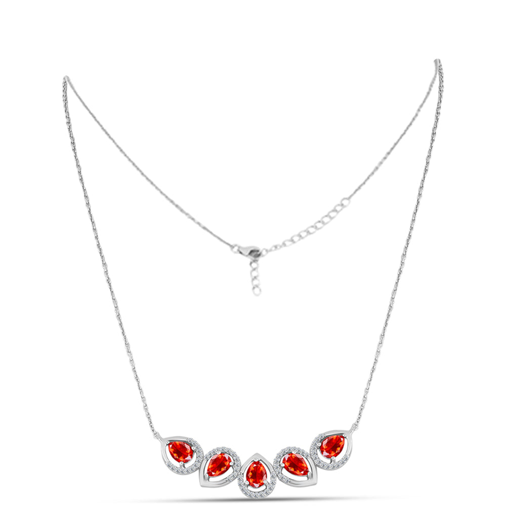 Collar de Plata con Ópalo Rojo etíope de Lega Dembi y Topacio Blanco