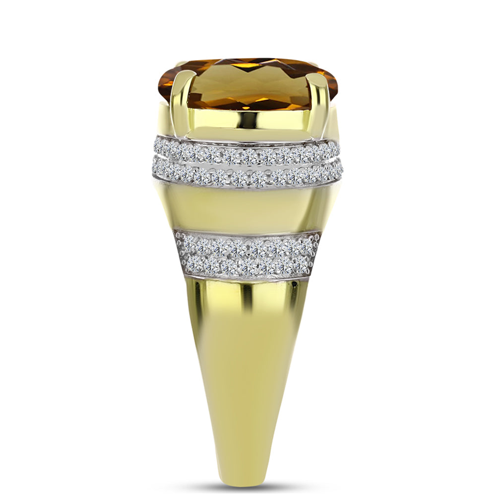 Anillo de Plata Bañada en Oro con Cuarzo Coñac y Topacio Blanco