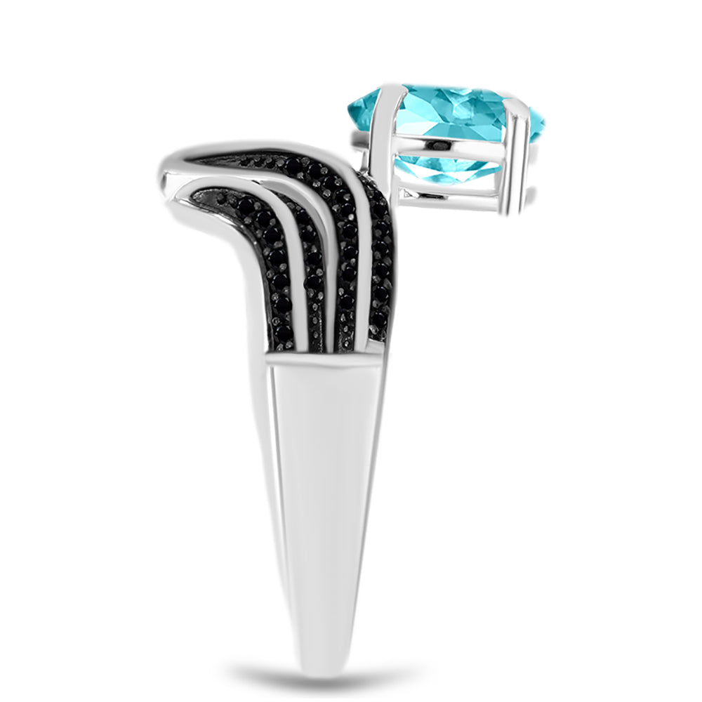 Anillo de Plata con Cuarzo Paraiba y Espinela Negra