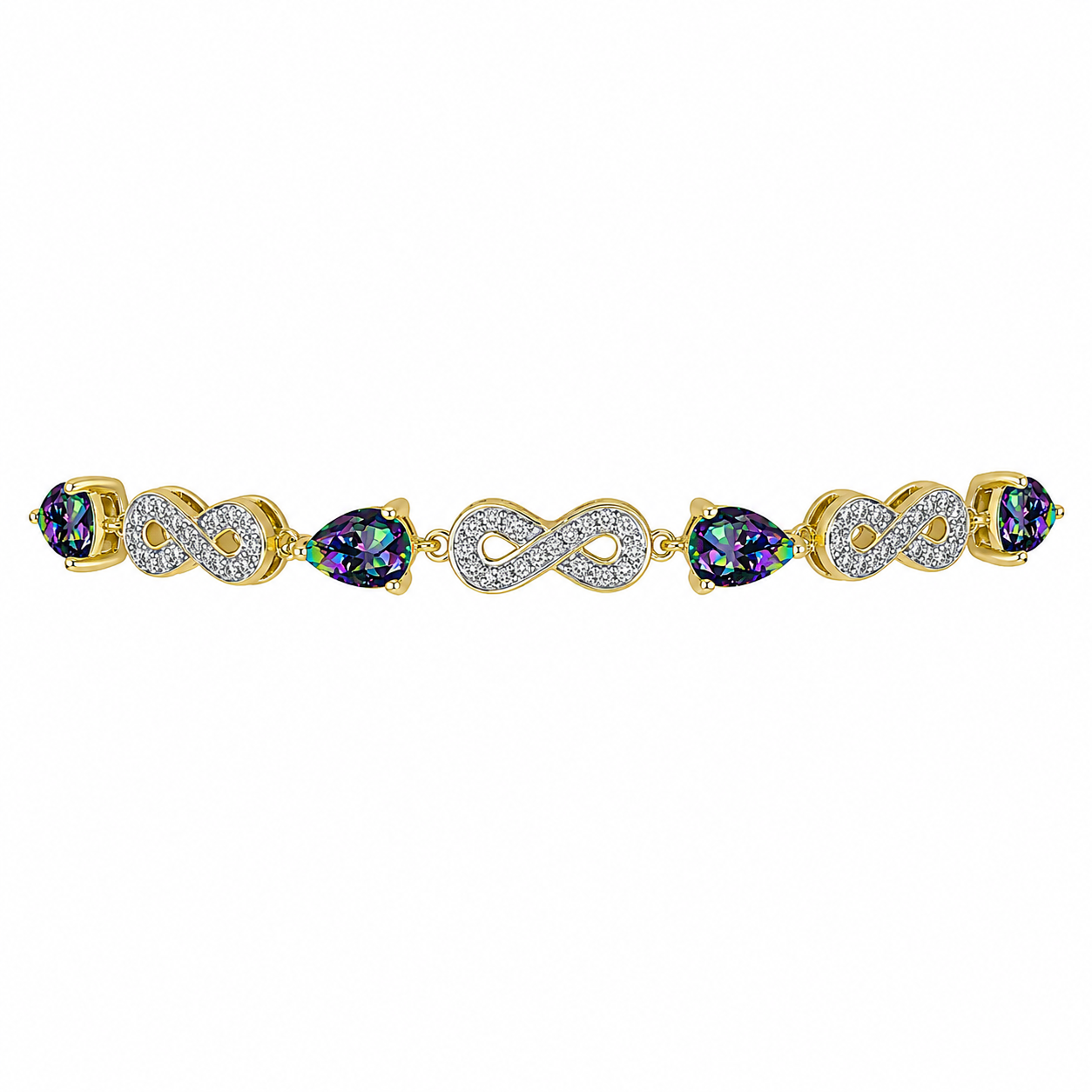 Pulsera de Plata Bañada en Oro con Topacio Místico y Topacio Blanco