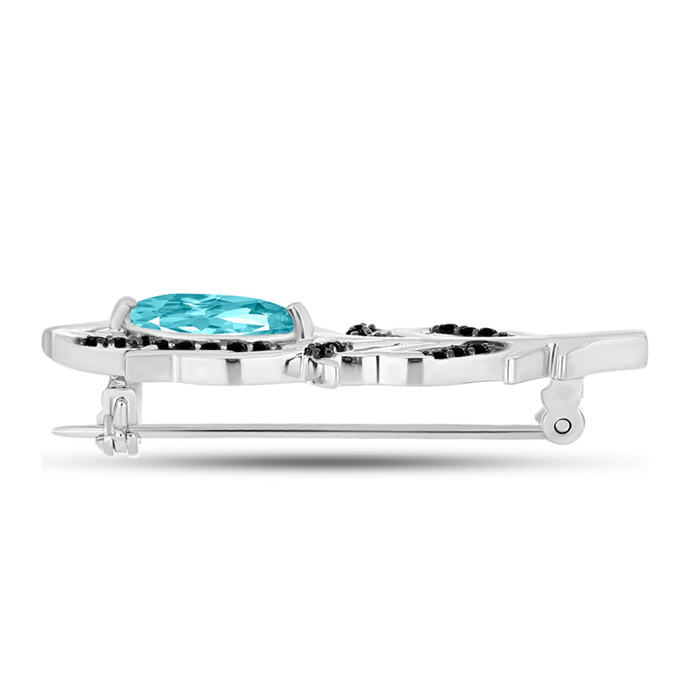 Broche de Plata con Cuarzo Paraiba y Espinela Negra