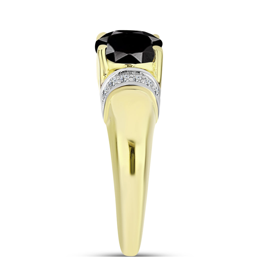 Anillo de Plata Bañada en Oro con Obsidiana y Topacio Blanco