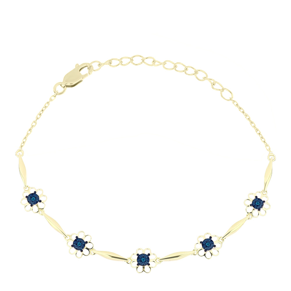 Pulsera de Plata Bañada en Oro con Diamante Azul
