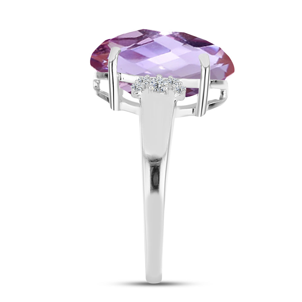 Anillo de Plata con Amatista Rosa de Francia y Topacio Blanco