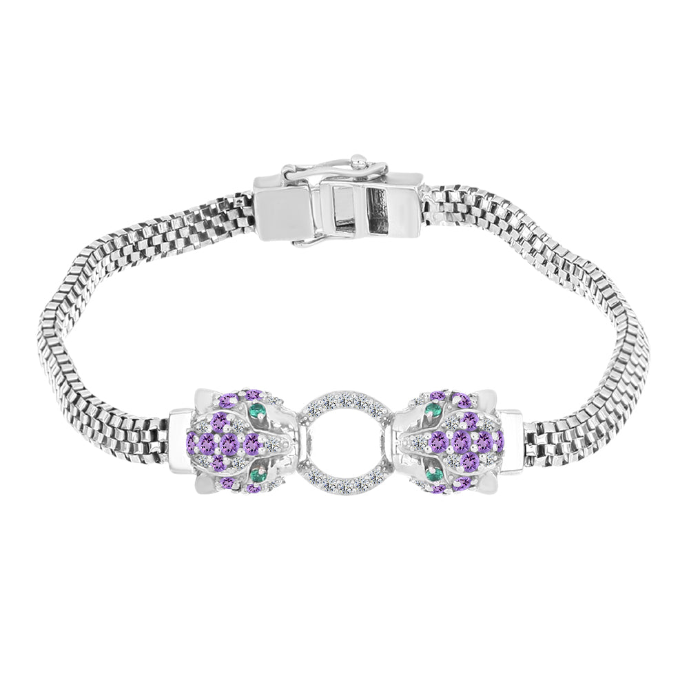 Pulsera de Plata con Amatista Rosa de Francia y Topacio Blanco